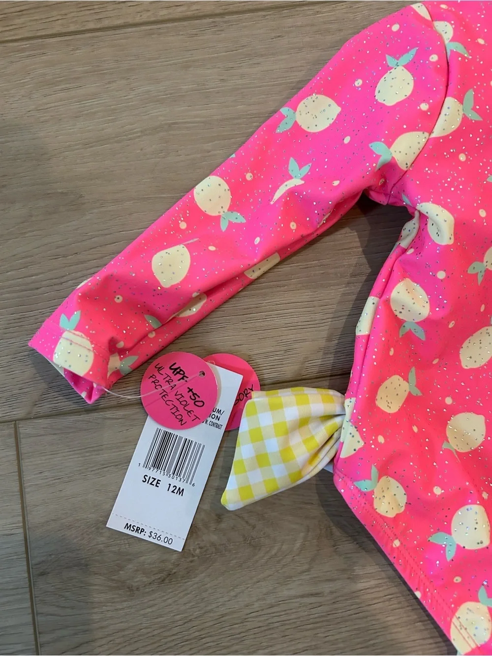 NWT Betsey Johnson Baby Girl Pink Lemon Print One-Piece Swimsuit, 12 Months